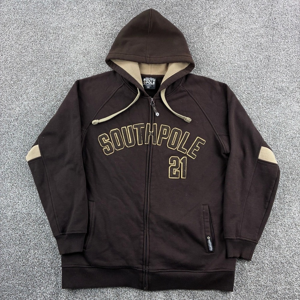 Vintage Y2k Southpole Hoodie Mens Medium Brown Full Z… - Gem